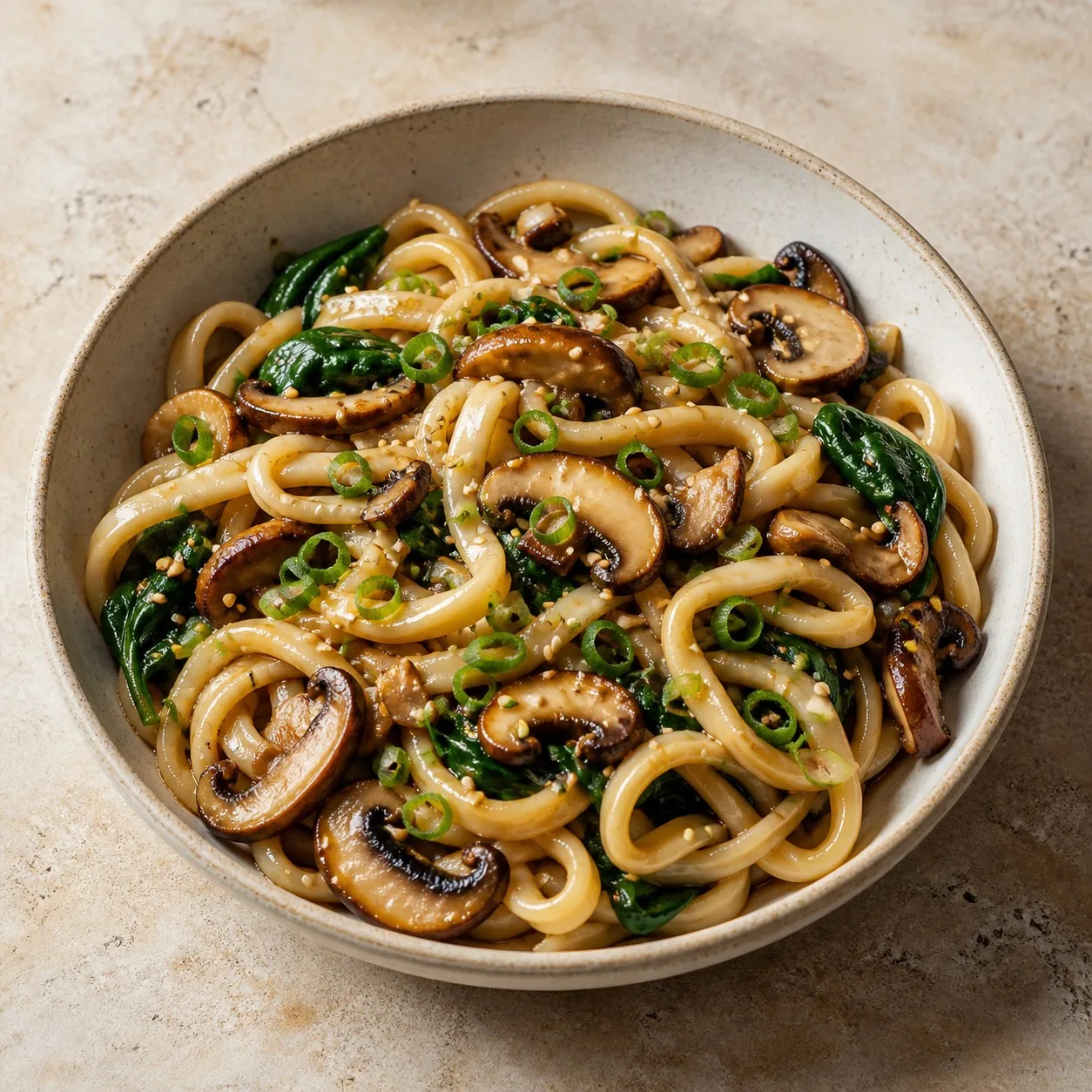Japanese-Inspired Miso Mushroom Udon, finished dish