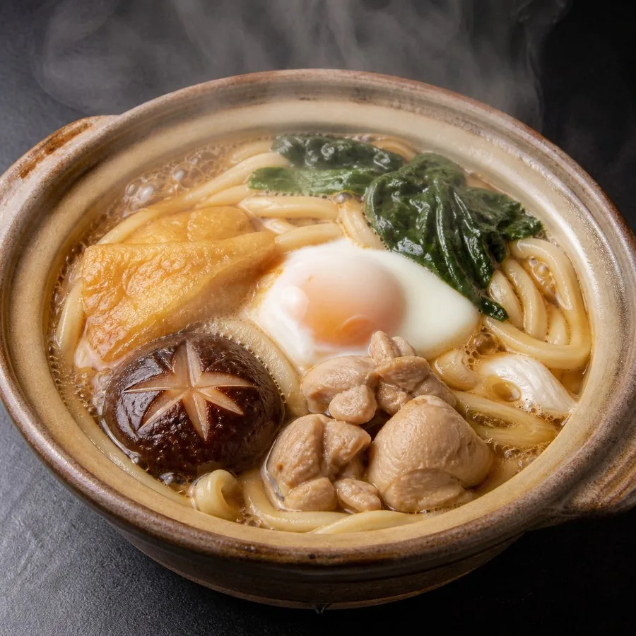Japanese Nabeyaki Udon with Chicken, original finished dish food photograph