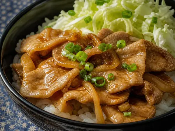Japanese Shogayaki Pork with Rice, original finished dish food photograph