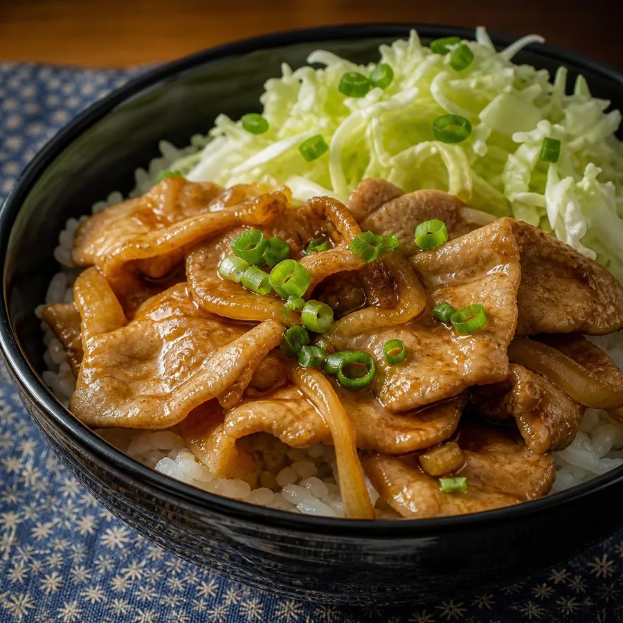 Japanese Shogayaki Pork with Rice, original finished dish food photograph
