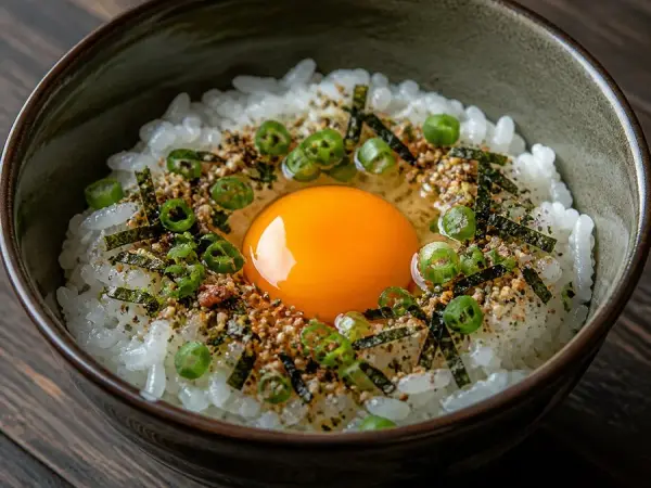 Japanese Tamago Kake Gohan with Furikake, original finished dish food photograph