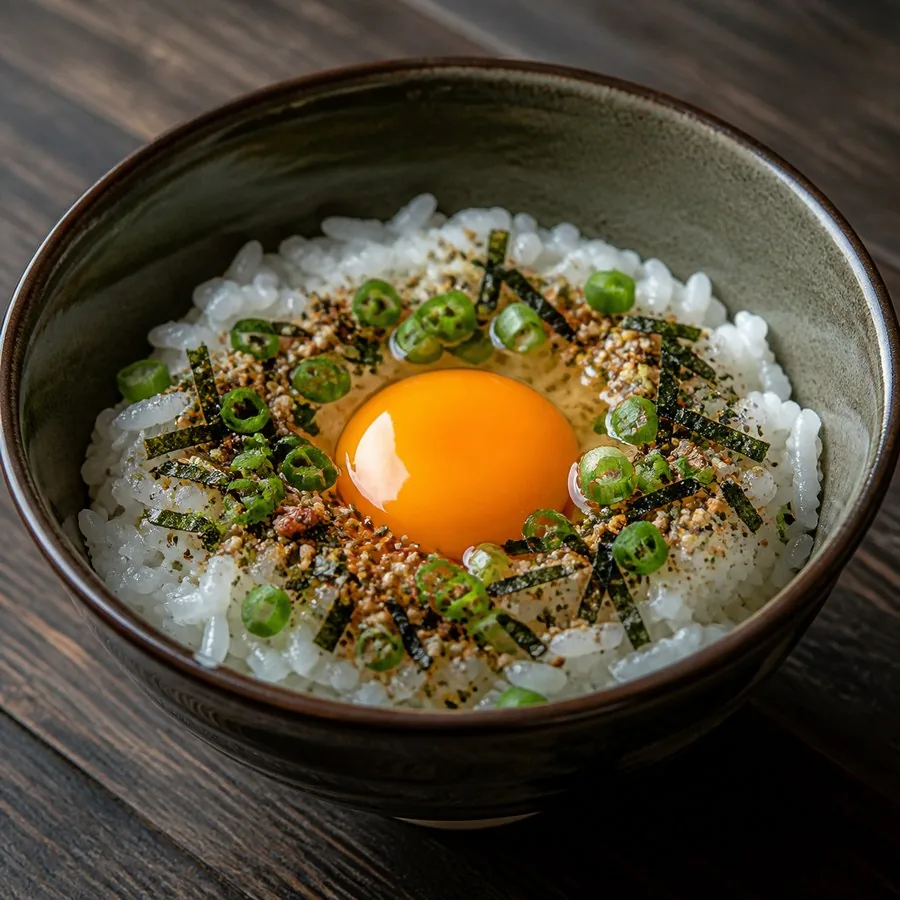 Japanese Tamago Kake Gohan with Furikake, original finished dish food photograph