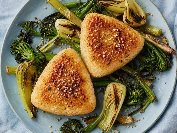 Japanese Yaki Onigiri with Miso Vegetables, original finished dish food photograph