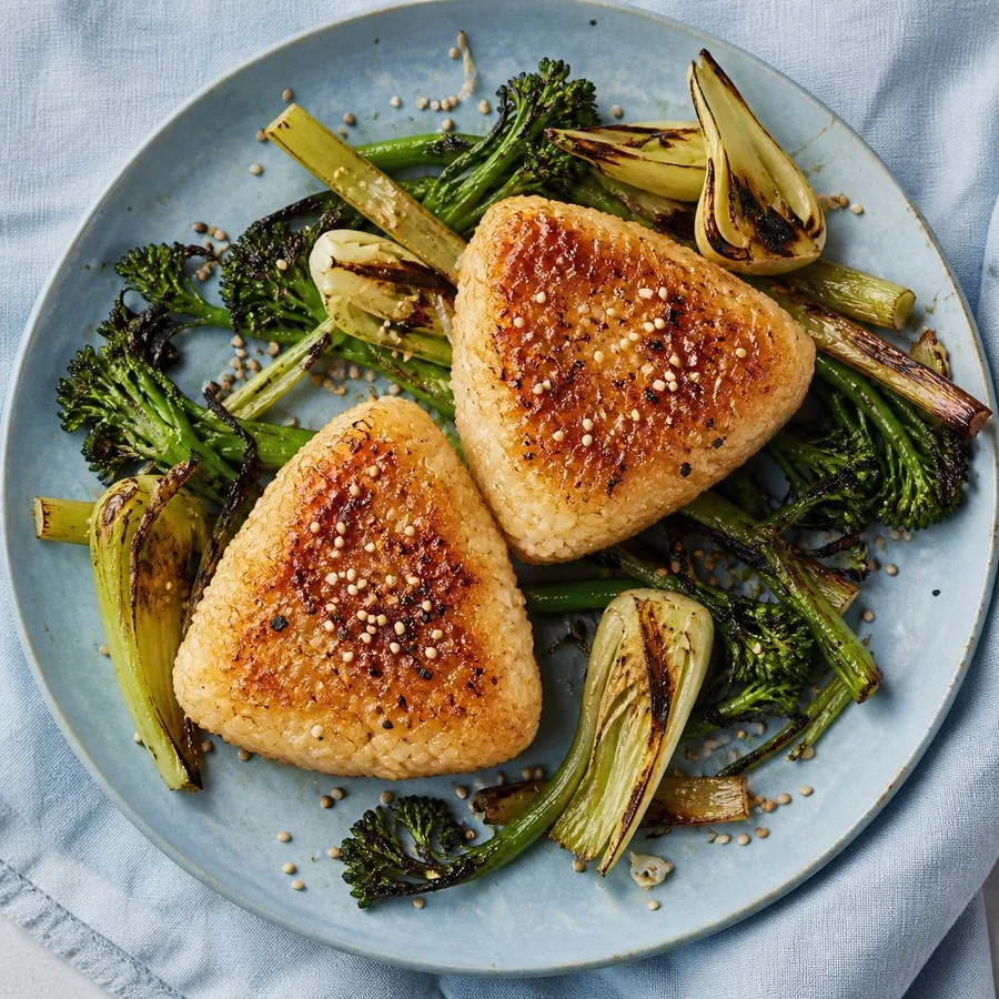 Japanese Yaki Onigiri with Miso Vegetables, original finished dish food photograph
