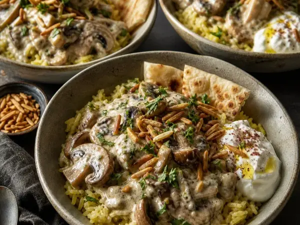 Jordanian Mansaf-Inspired Mushroom Bowls, finished dinner