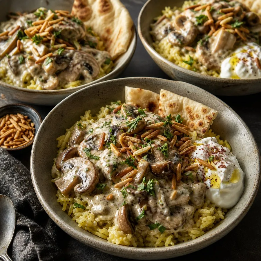 Jordanian Mansaf-Inspired Mushroom Bowls, finished dinner