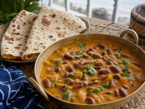 Kenyan Coconut Bean Stew with Chapati, finished dish