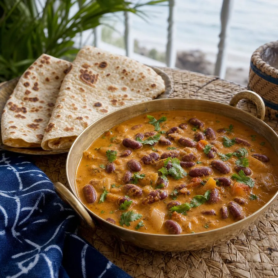 Kenyan Coconut Bean Stew with Chapati, finished dish