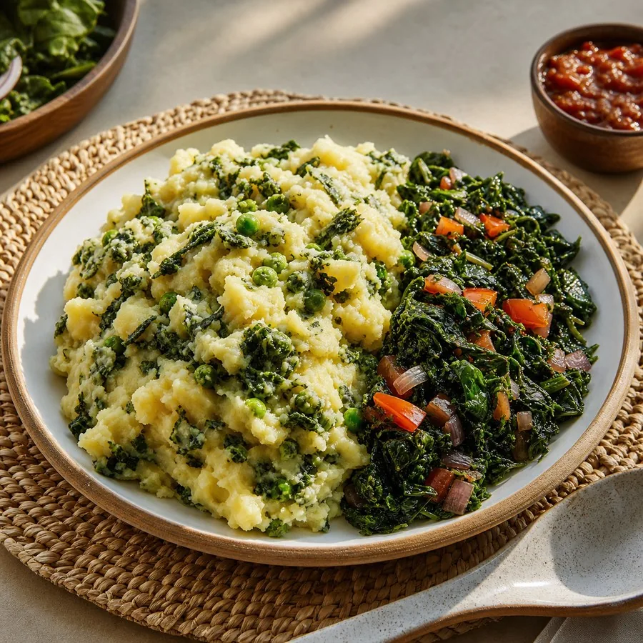 Kenyan Irio Mash with Sautéed Greens, finished dinner