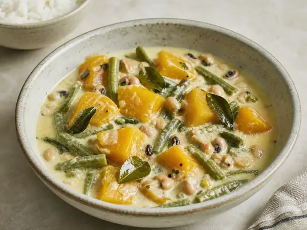 Kerala Olan Coconut Pumpkin Bean Stew, finished dish