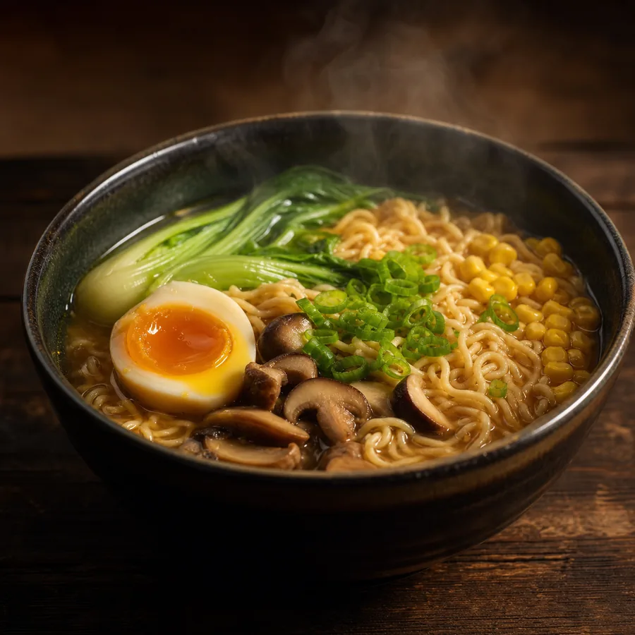 Kikuyu Market Inspired Vegetable Ramen Noodle Soup, finished dish