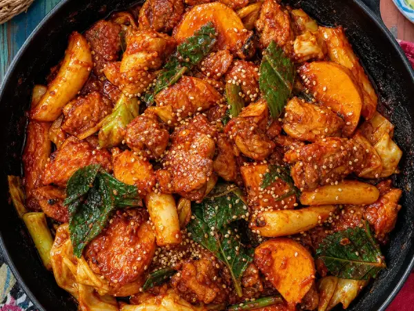 Korean Dakgalbi with Sweet Potato, finished dish