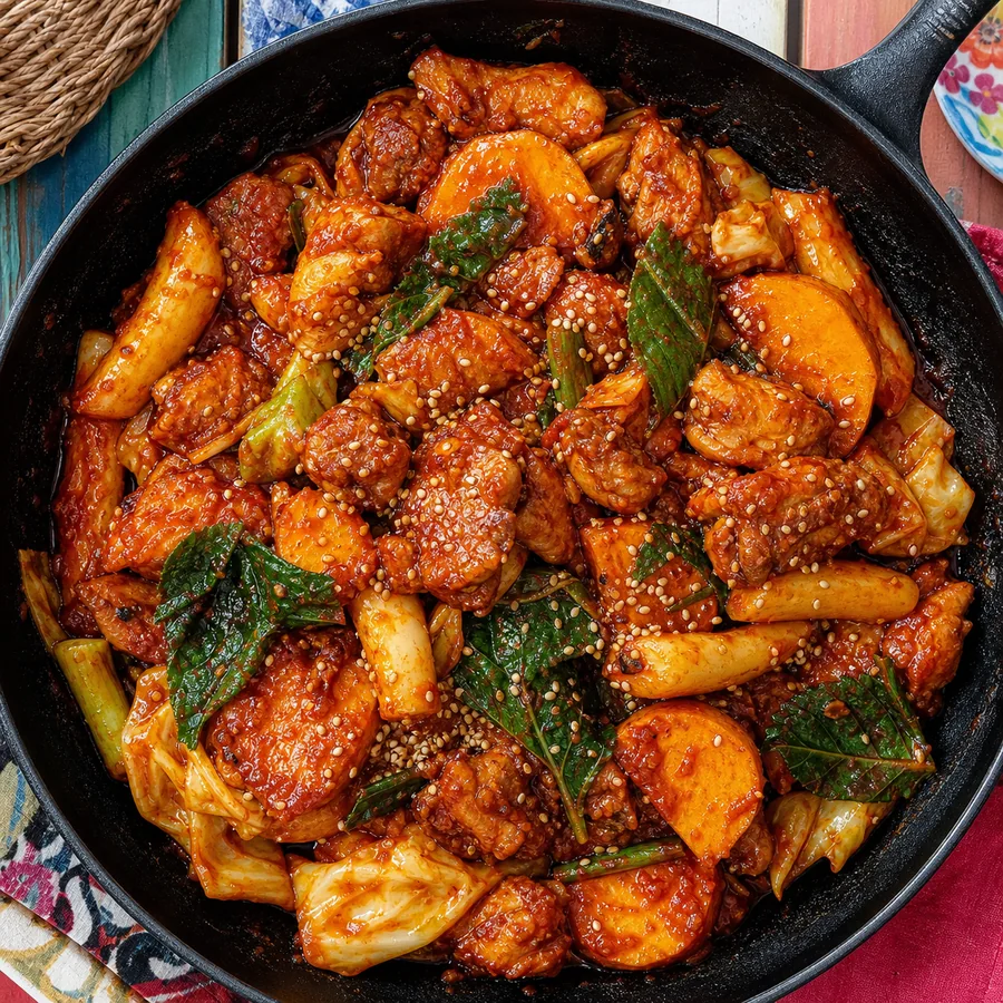 Korean Dakgalbi with Sweet Potato, finished dish