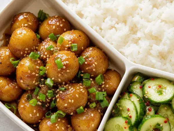 Korean Gamja Jorim Potato Bento, original finished dish food photograph