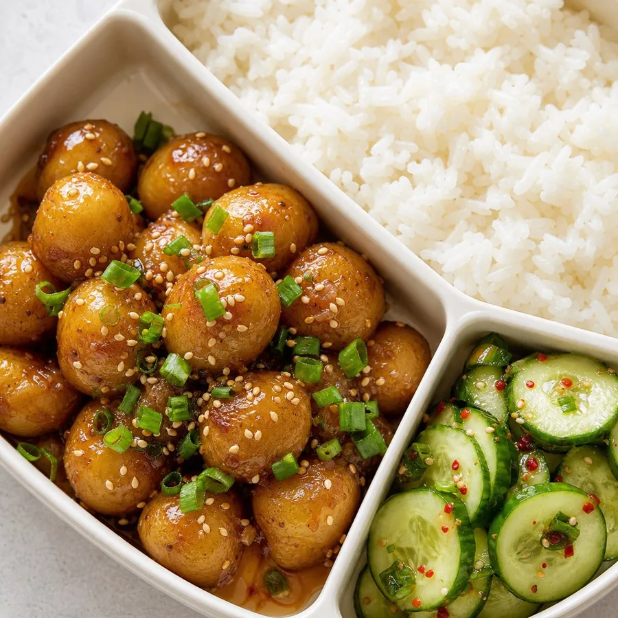 Korean Gamja Jorim Potato Bento, original finished dish food photograph