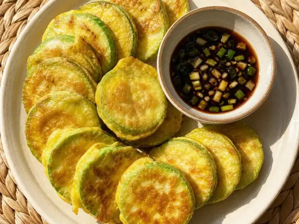 Korean Hobakjeon Zucchini Pancakes, original finished dish food photograph