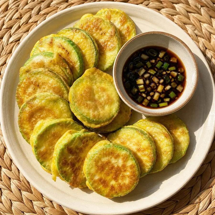 Korean Hobakjeon Zucchini Pancakes, original finished dish food photograph