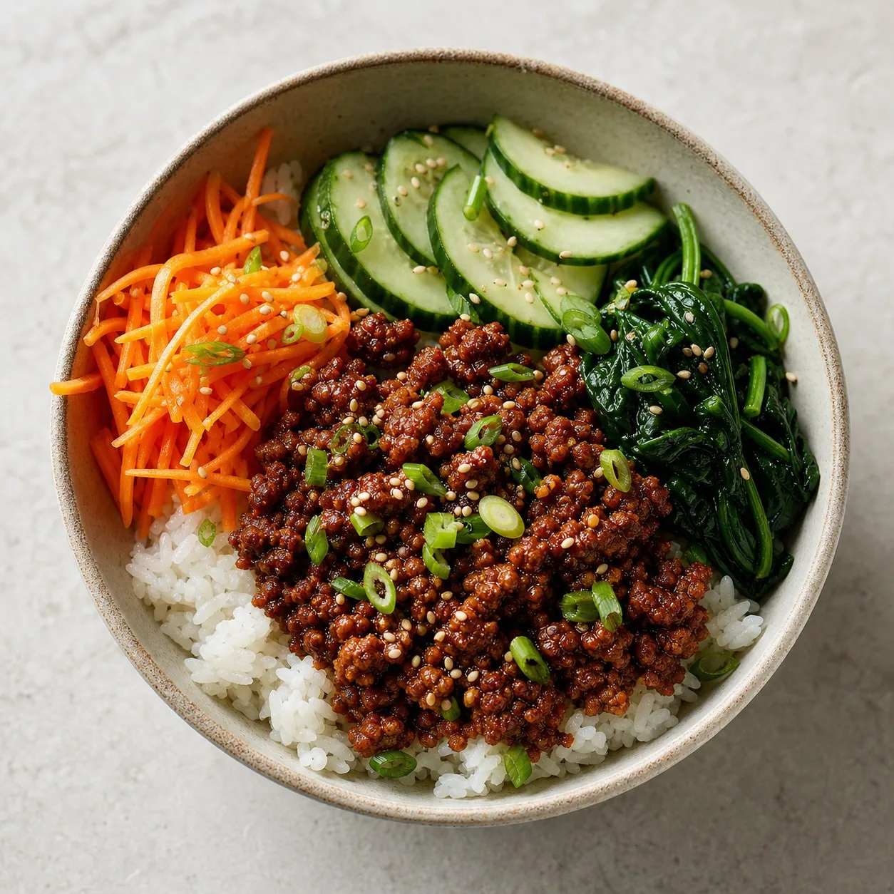 Korean-Inspired Gochujang Beef Rice Bowls, finished dish