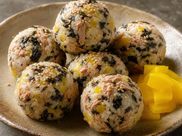 Korean Jumeokbap Tuna Rice Balls, original finished dish food photograph