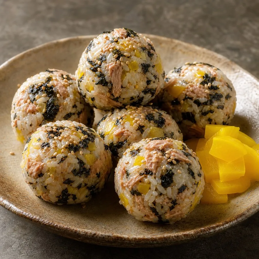 Korean Jumeokbap Tuna Rice Balls, original finished dish food photograph