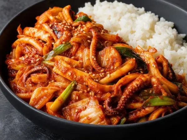 Korean Ojingeo Bokkeum Squid Stir-Fry, original finished dish food photograph