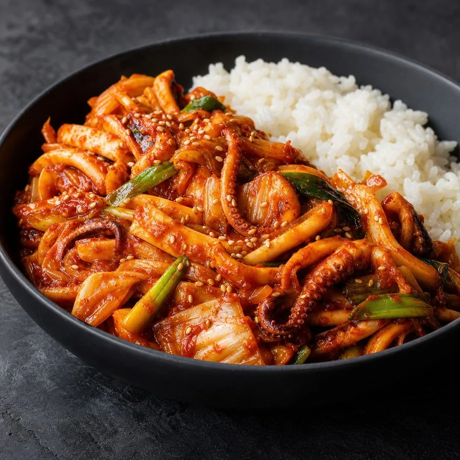 Korean Ojingeo Bokkeum Squid Stir-Fry, original finished dish food photograph