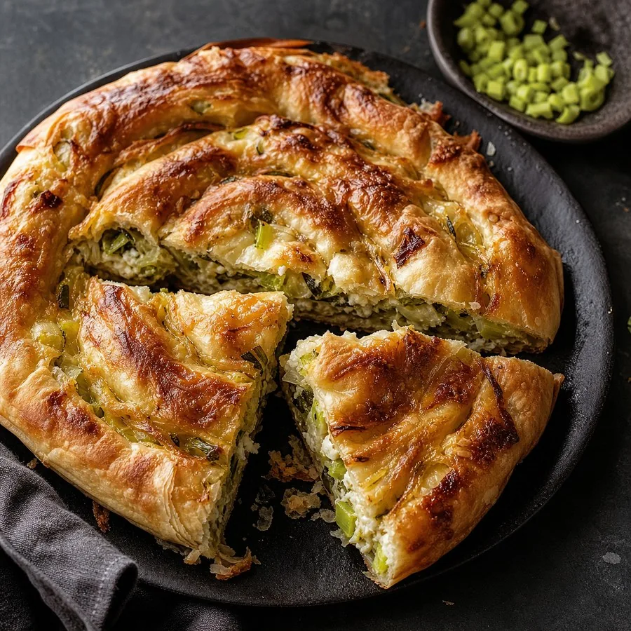 Kosovan Pite with Leeks and Feta, finished dish