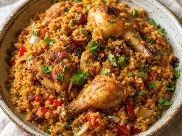 Kurdish Biryani Bulgur with Chicken, finished dish