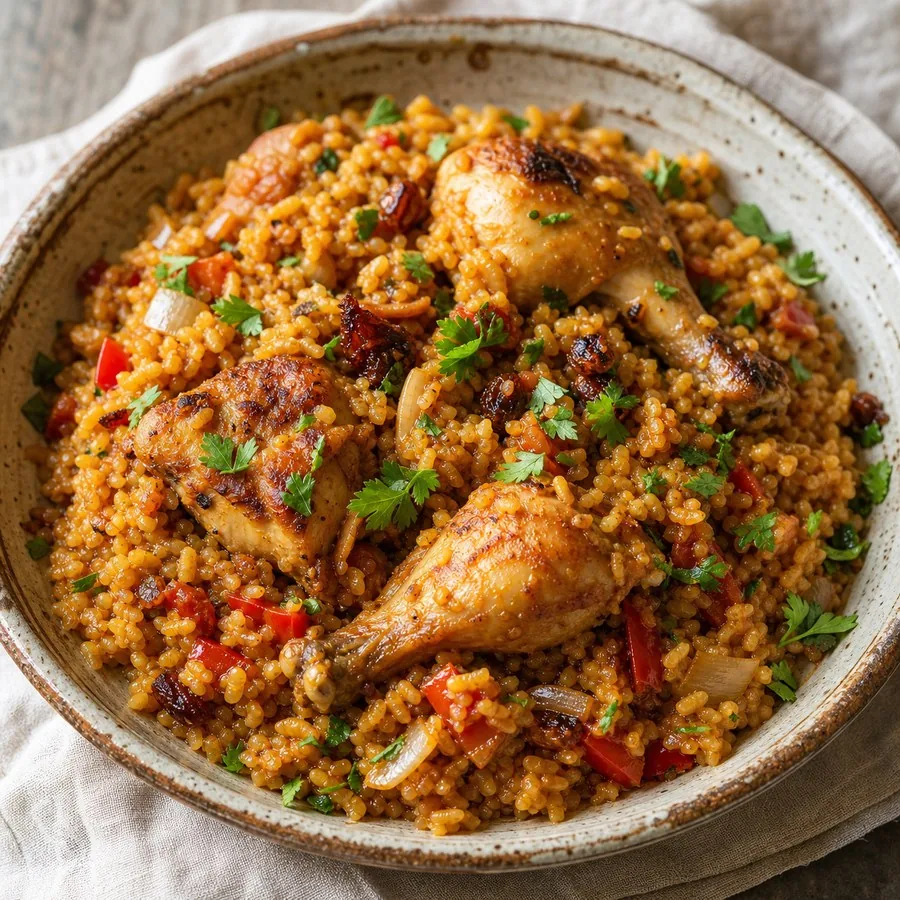 Kurdish Biryani Bulgur with Chicken, finished dish