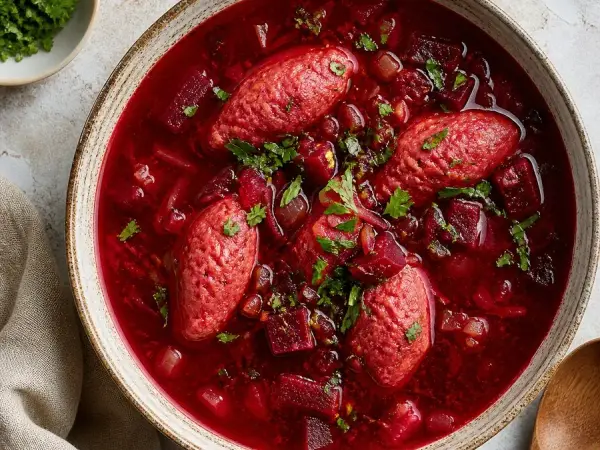 Kurdish Kubbeh Hamusta-Inspired Beet Soup, finished dish