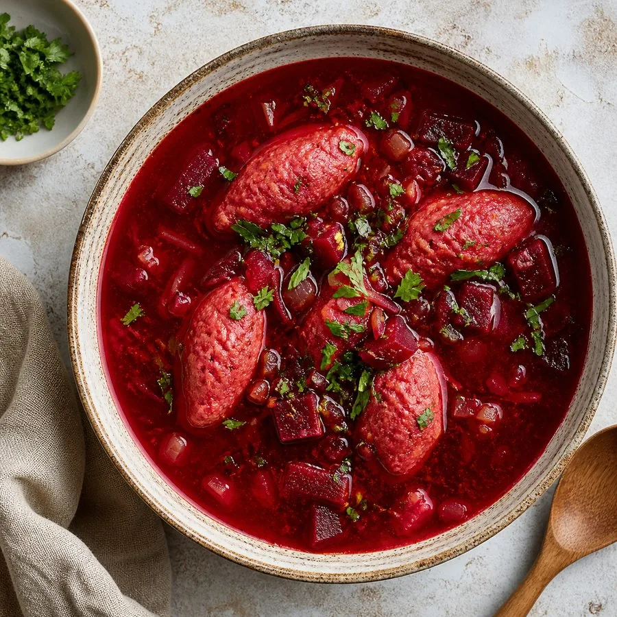 Kurdish Kubbeh Hamusta-Inspired Beet Soup, finished dish