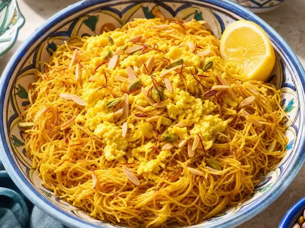 Kuwaiti Balaleet Saffron Noodles with Eggs, finished dish