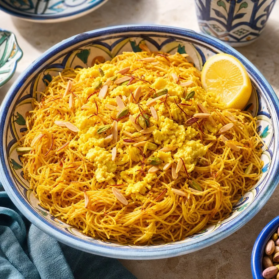 Kuwaiti Balaleet Saffron Noodles with Eggs, finished dish