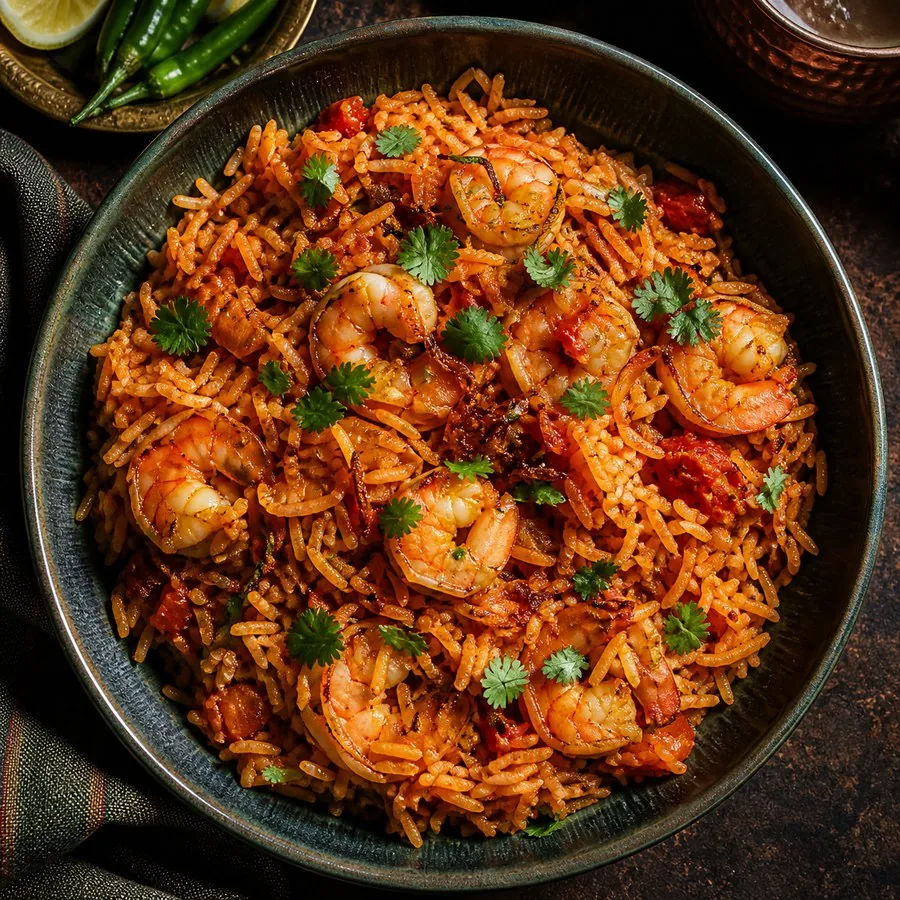 Kuwaiti Murabyan Tomato Shrimp Rice, finished dish