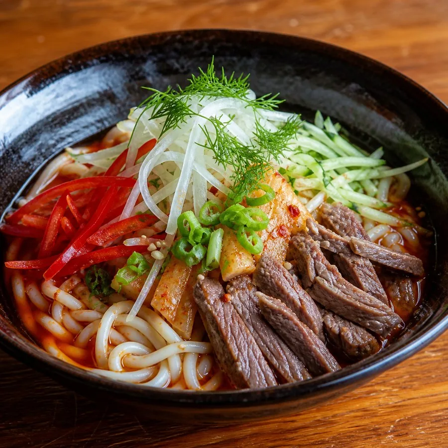 Kyrgyz Ashlan Fu Cold Noodles, original finished dish food photograph