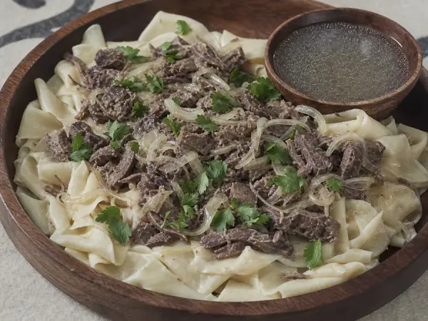 Kyrgyz Beshbarmak-Inspired Beef Noodles, finished dish