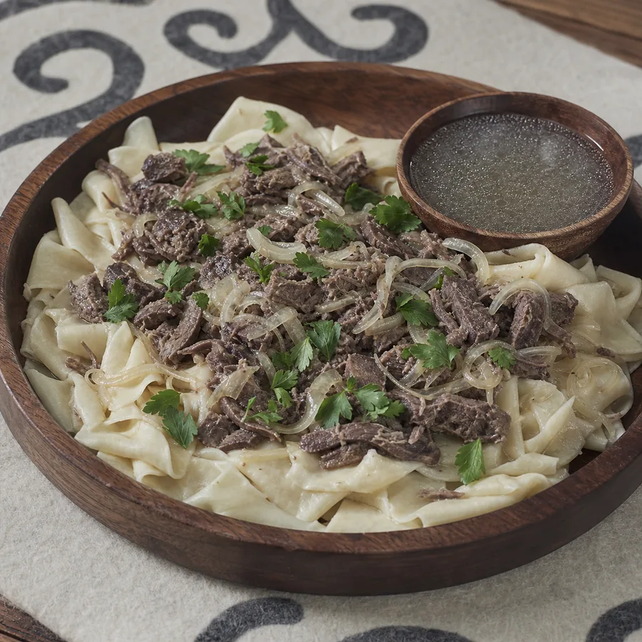 Kyrgyz Beshbarmak-Inspired Beef Noodles, finished dish