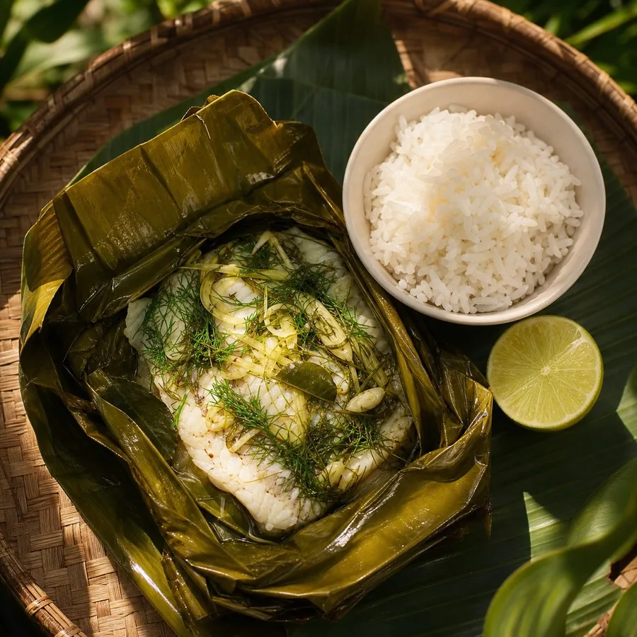 Lao Mok Pa Lemongrass Fish Parcels, finished dish