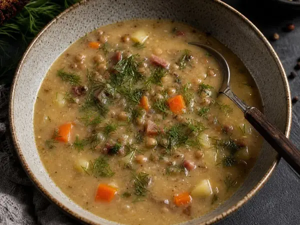 Latvian Grey Pea Soup with Dill, finished dish