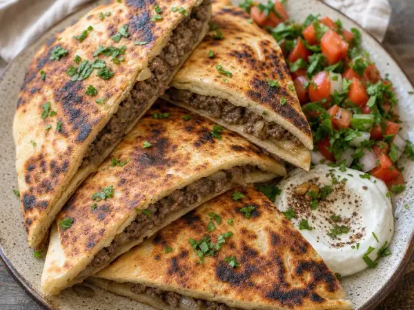 Lebanese Arayes Beef Pita, finished dish