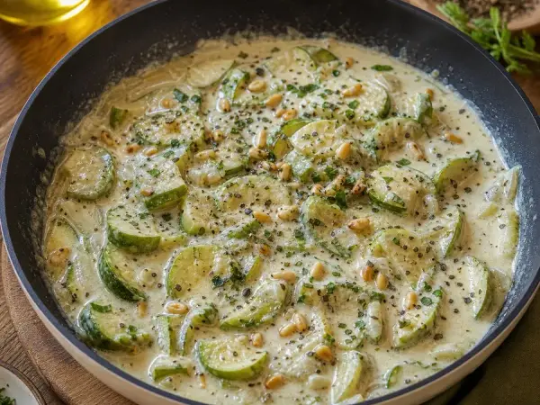 Lebanese Kousa Bil Laban Zucchini Yogurt Skillet, finished dish
