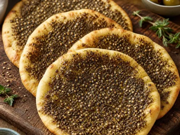 Lebanese Manakish Za'atar Flatbreads, finished dish