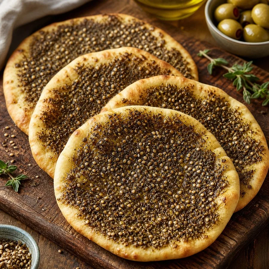 Lebanese Manakish Za'atar Flatbreads, finished dish