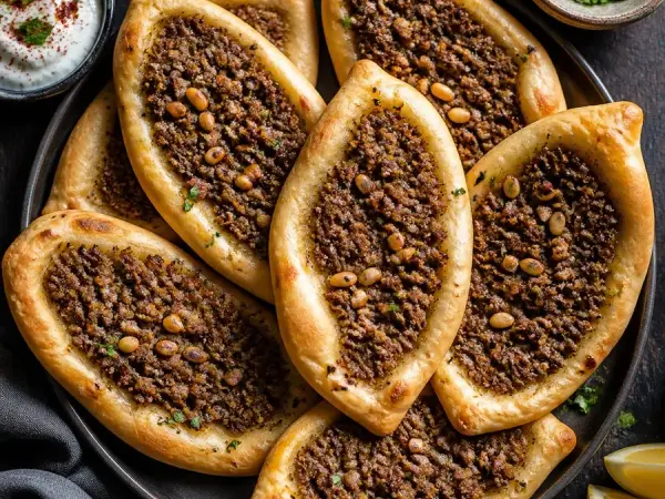 Lebanese Sfeeha Lamb Pizzettes, finished dish