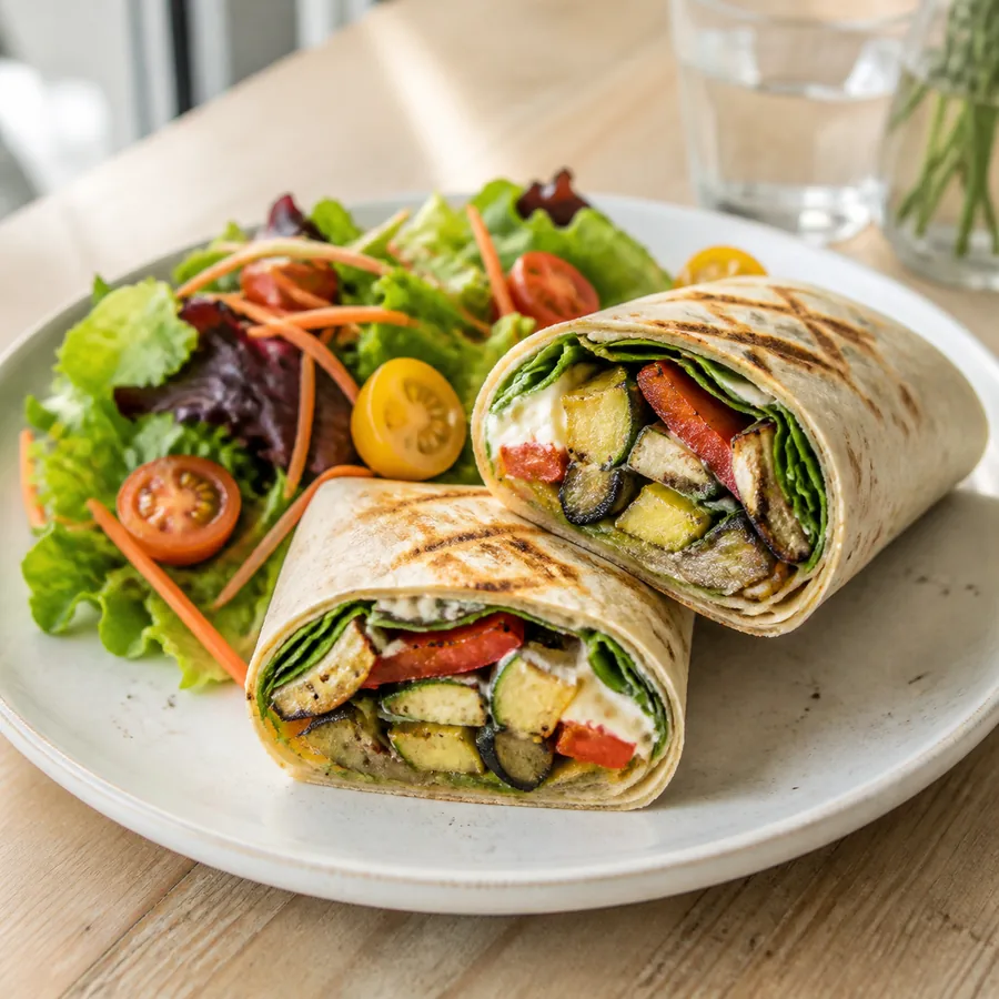 Macanese Market Inspired Charred Vegetable Wraps, finished dish