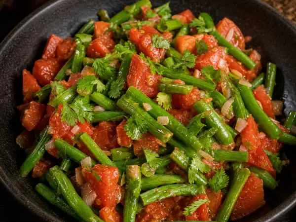 Madagascar Lasary Voatabia Green Bean Salad, plated as a finished dinner