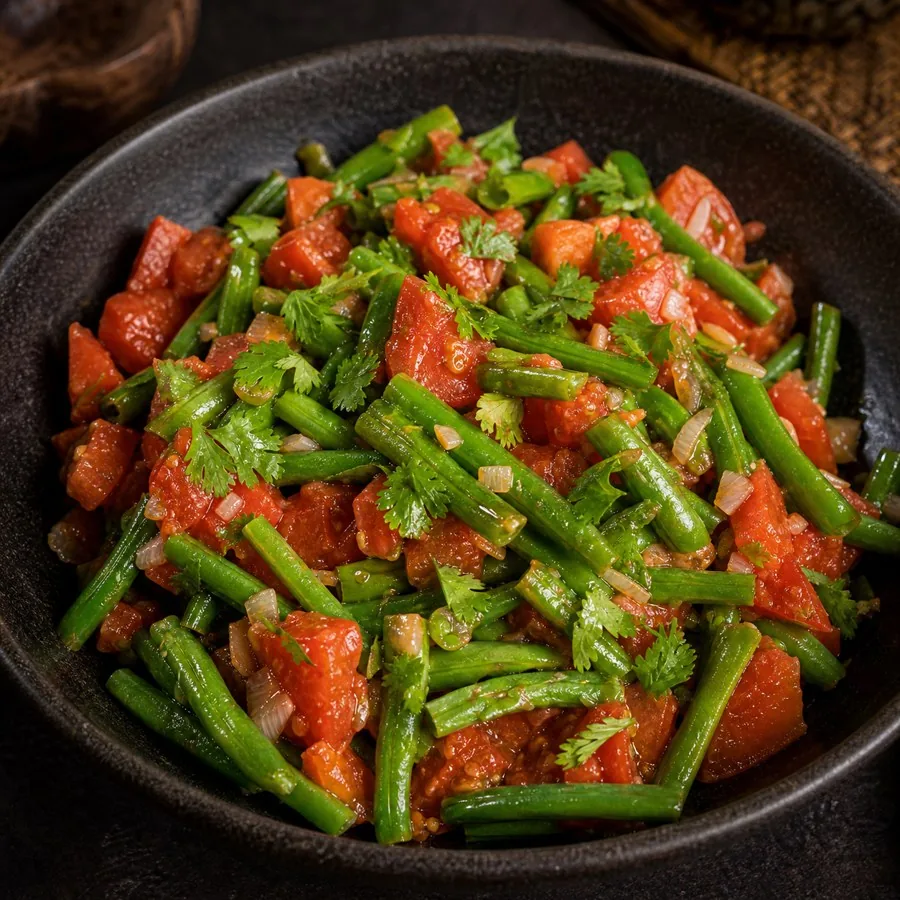 Madagascar Lasary Voatabia Green Bean Salad, plated as a finished dinner
