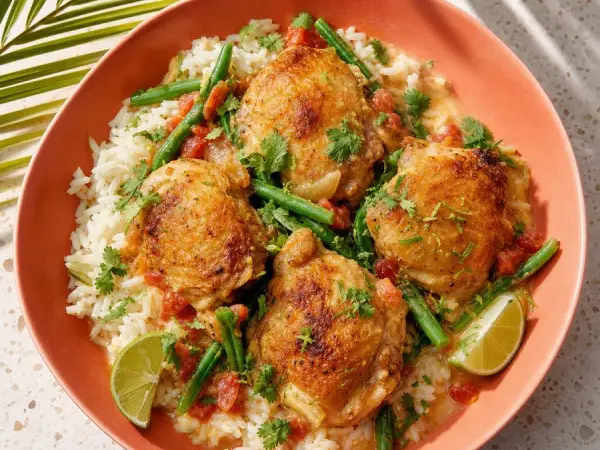 Malagasy Coconut Chicken with Ginger Rice, finished dish