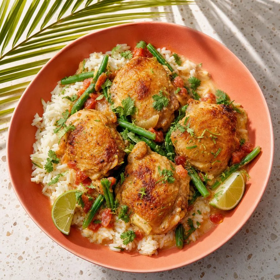 Malagasy Coconut Chicken with Ginger Rice, finished dish