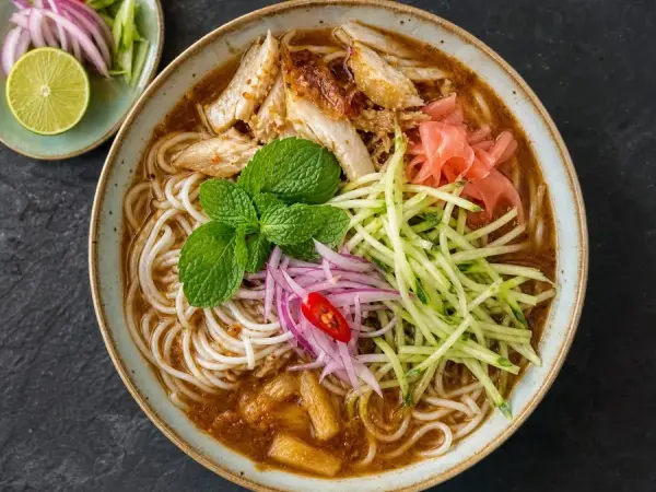 Malaysian Assam Laksa Fish Noodles, original finished dish food photograph